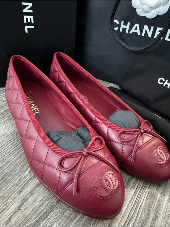 CHANEL Shoes - CHANEL Burgundy Quilted Leather Ballet Flats with CC Bow